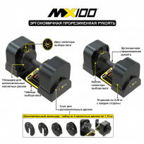 Гантели регулируемые MX SELECT MX100 EVO 2 шт (эргономичная прорезиненная рукоять)